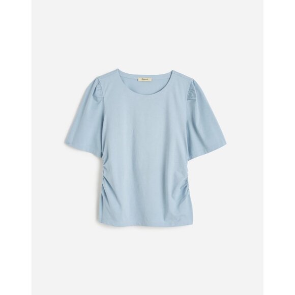 Madewell Womens Size XS Side-Cinch Puff-Sleeve Tee in Feather Blue NU869 1792 - Picture 1 of 7